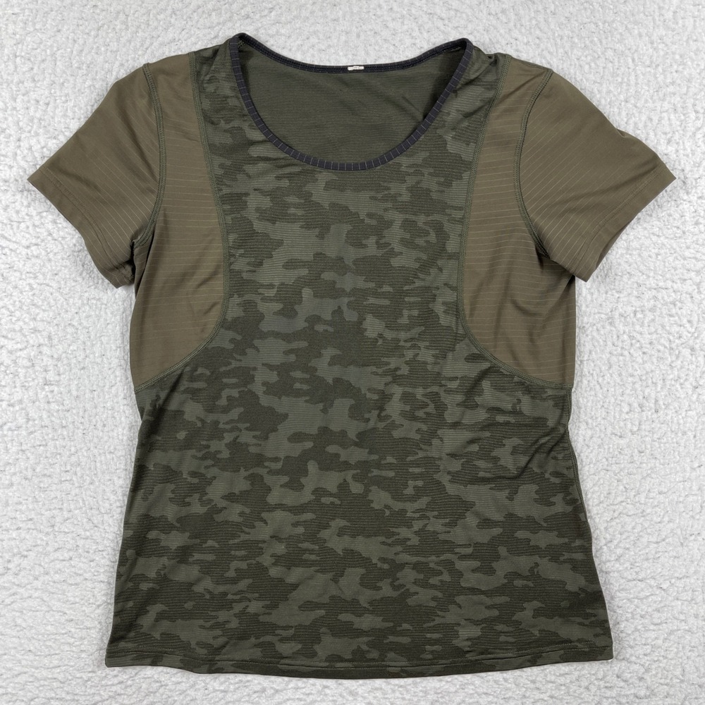 Lululemon Swiftly Tech Crew Womens 6 Olive Green Camo Short Sleeve Shirt